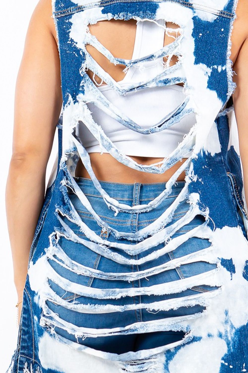 American Bazi Distressed Frayed Edge Longline Denim Vest 14275 | Gulf Resellers
