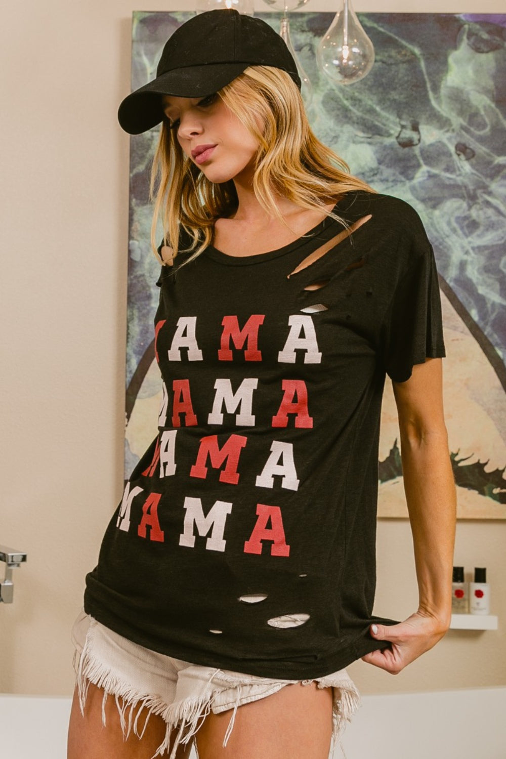 BiBi MAMA Graphic Distressed Short Sleeve T-Shirt 7590 | Gulf Resellers