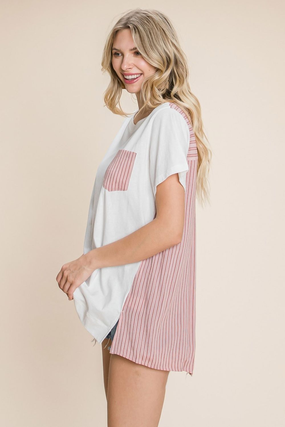 Cotton Bleu by Nu Label Contrast Striped Short Sleeve T-Shirt 7741 | Gulf Resellers