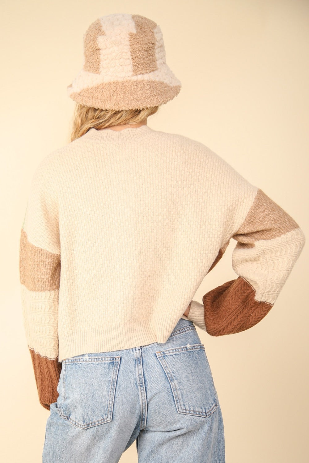 VERY J Color Block Button Down Textured Sweater Cardigan 10414 | Gulf Resellers