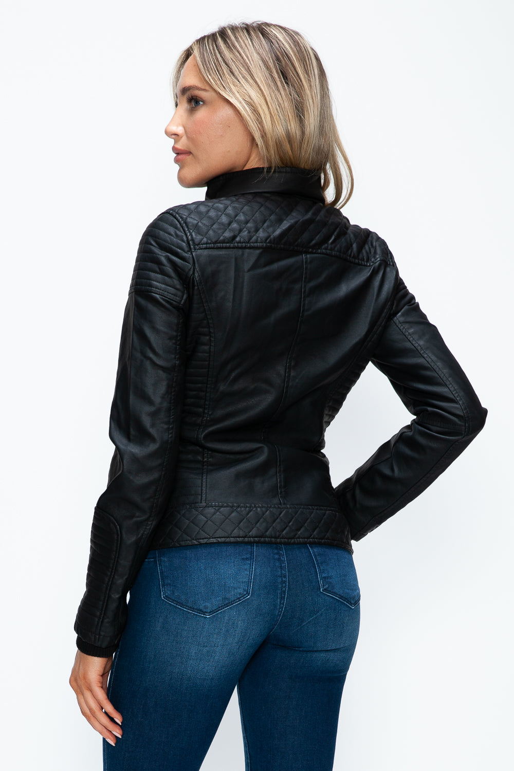 YMI Faux Layered Double-Zipper Jacket with Fuzzy Hood 15656 | Gulf Resellers
