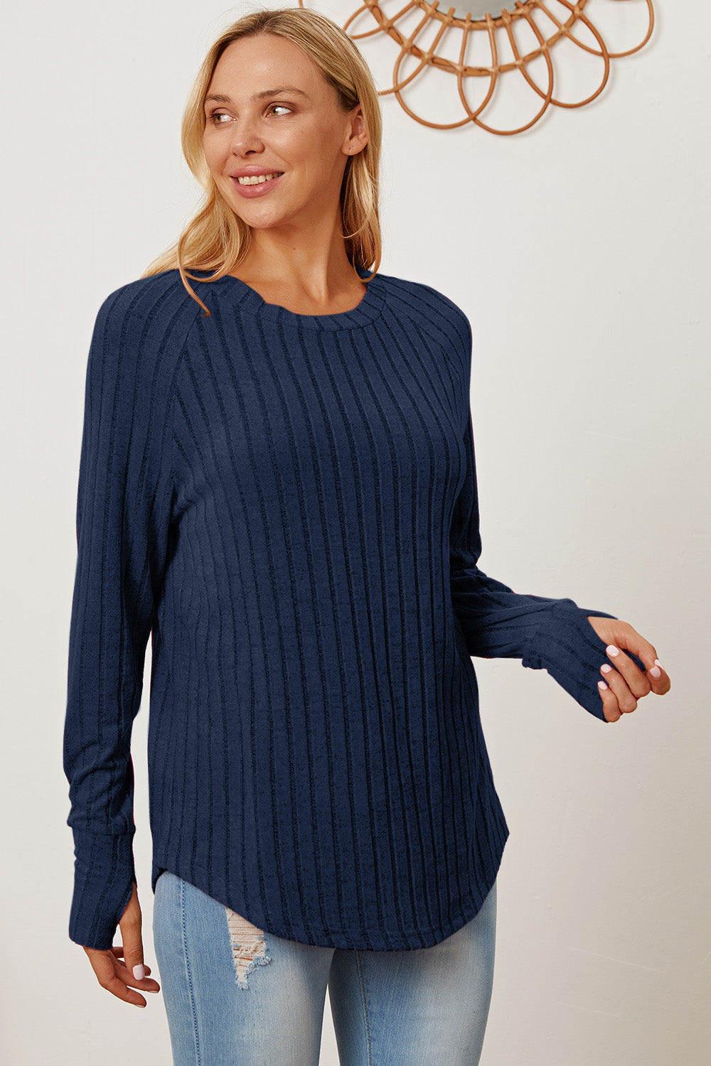 Basic Bae Full Size Ribbed Thumbhole Sleeve T-Shirt | Gulf Resellers