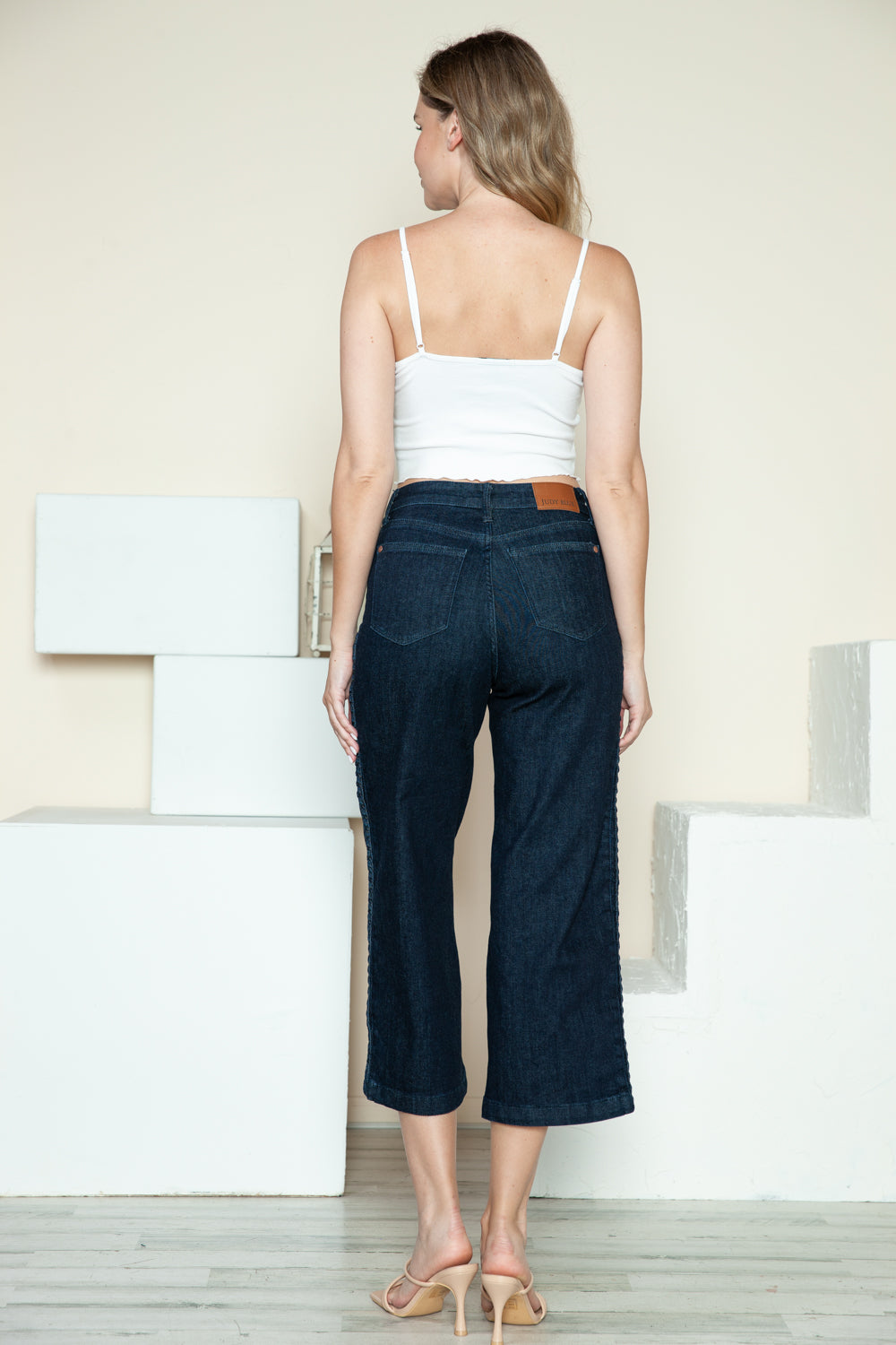 Judy Blue Full Size Side Seam Braid Detail Crop Wide Leg Jeans 10647 | Gulf Resellers