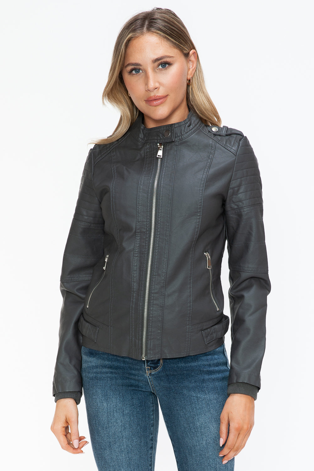 Snobbish PU Leather Biker Jacket with Side Zip Pockets 15292 | Gulf Resellers
