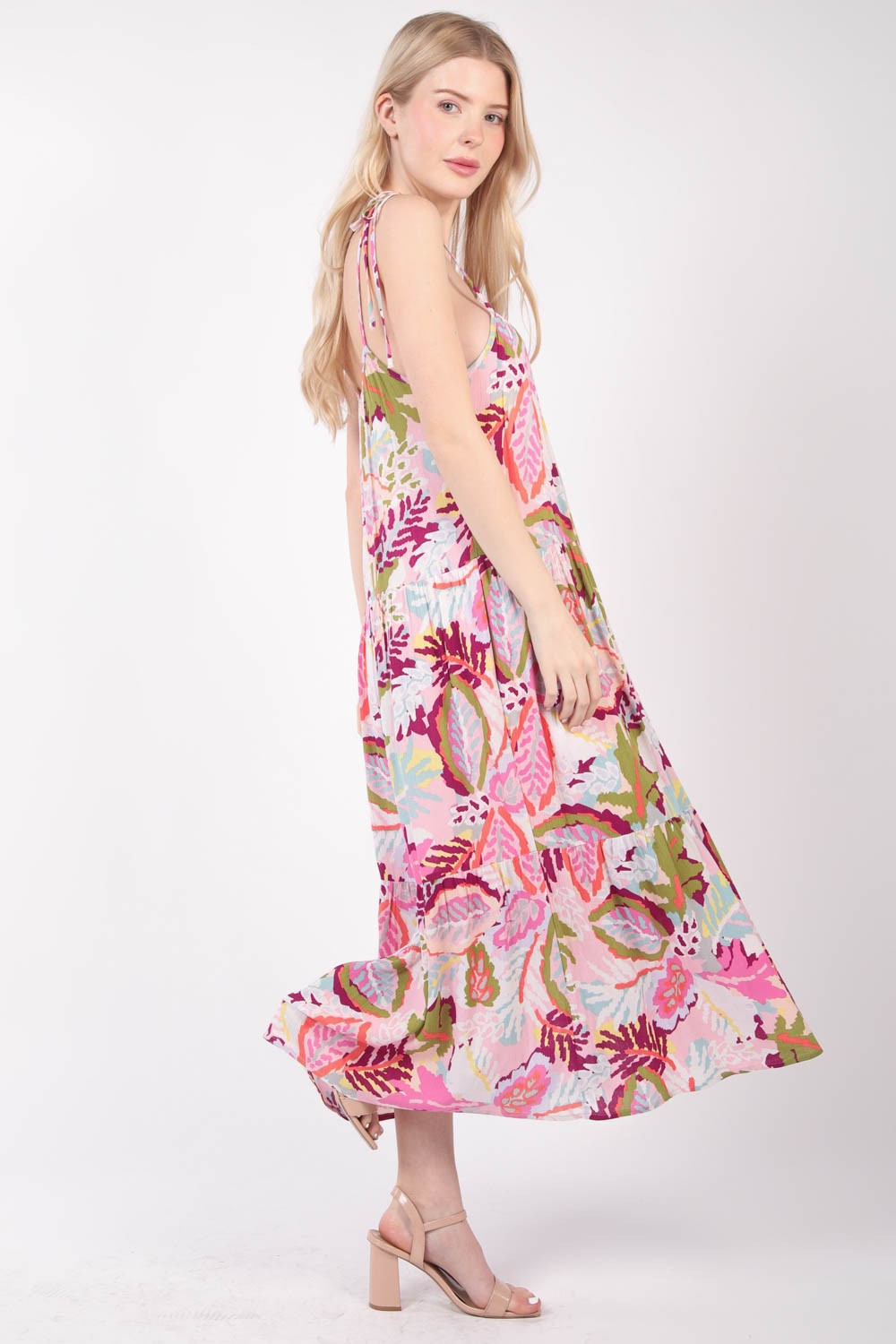 VERY J Tropical Printed Cami Midi Dress 6517 | Gulf Resellers