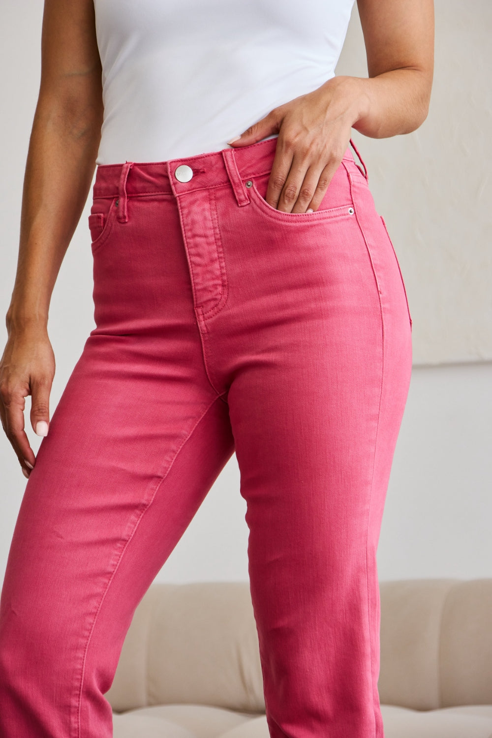 RFM Crop Dylan Full Size Tummy Control High Waist Raw Hem Jeans 4953 | Gulf Resellers