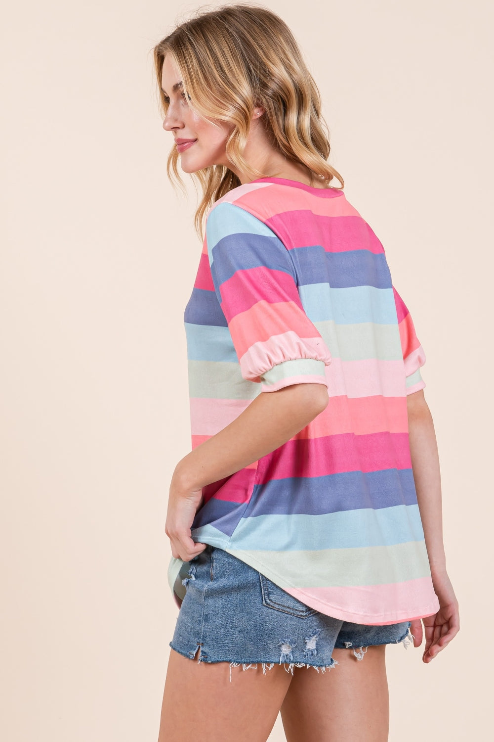 BOMBOM Striped Round Neck Half Sleeve T-Shirt 6955 | Gulf Resellers