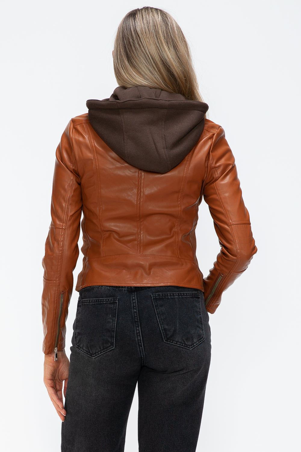 Snobbish Faux Leather Zip Up Drawstring Hooded Jacket 15999 | Gulf Resellers