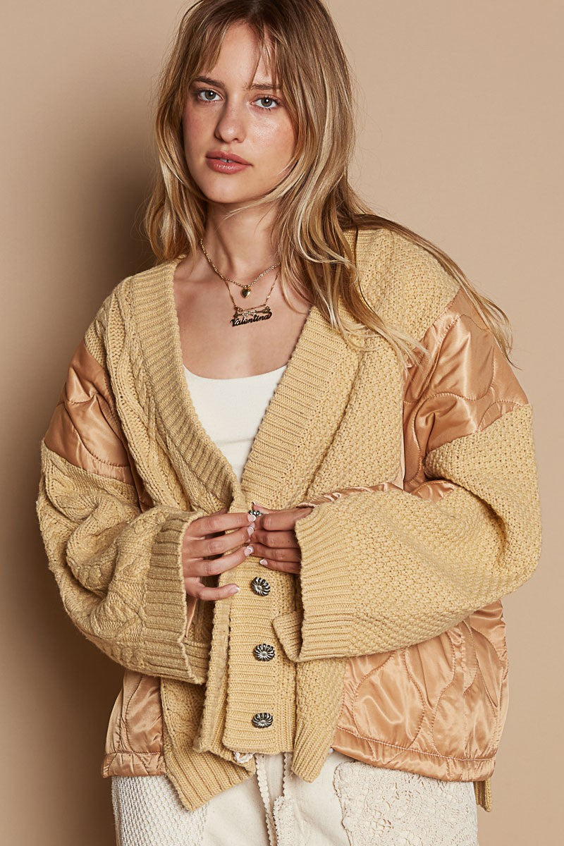 POL Quilting Patch Button Up Cable Knit Jacket 13283 | Gulf Resellers