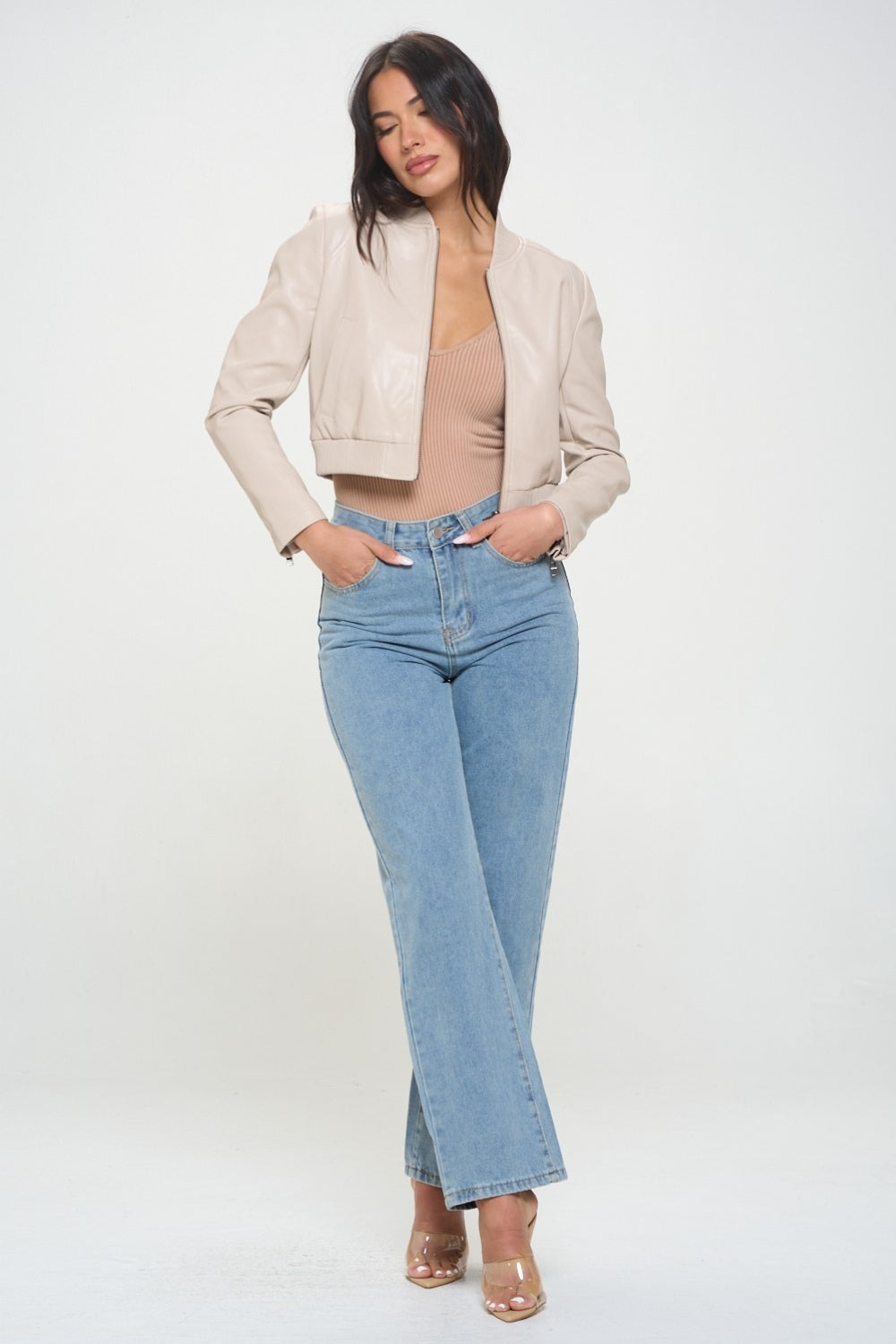 Coalition LA Zip Up Cropped Bomber Jacket 13495 | Gulf Resellers