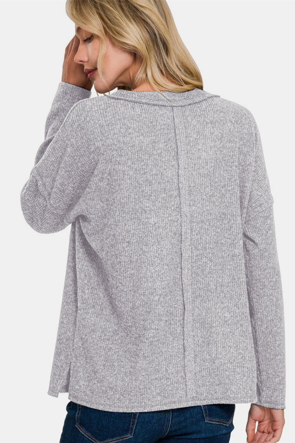 Zenana Full Size Ribbed V-Neck Drop Shoulder Top 18344 | Gulf Resellers