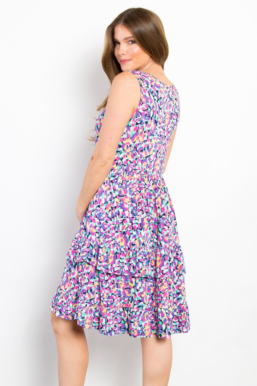 Be Stage Full Size Print Wrinkle Free Ruffled Dress 6974 | Gulf Resellers