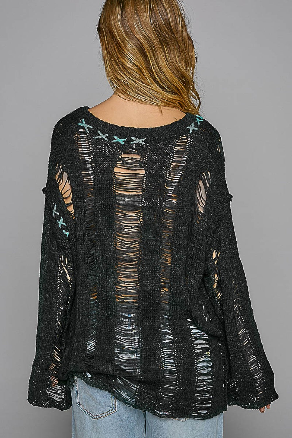POL Distressed Dropped Shoulder Long Sleeve Knit Top 8317 | Gulf Resellers