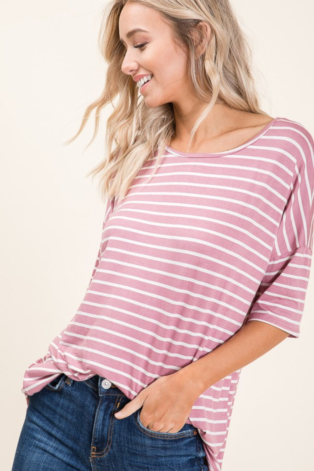 BOMBOM Striped Round Neck Half Sleeve T-Shirt 5675 | Gulf Resellers