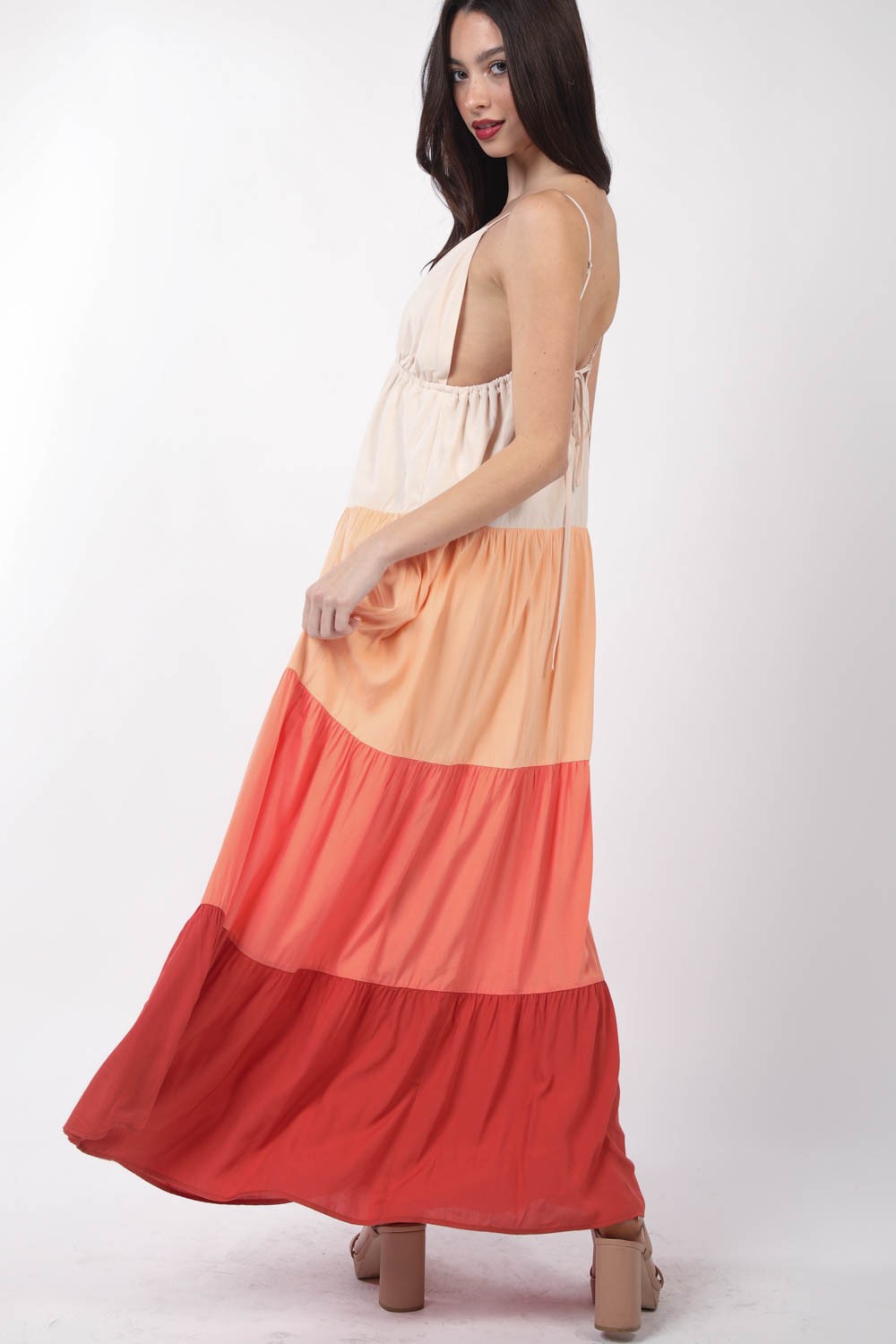 VERY J Color Block Tiered Maxi Cami Dress 9253 | Gulf Resellers
