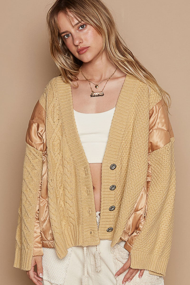 POL Quilting Patch Button Up Cable Knit Jacket 13281 | Gulf Resellers