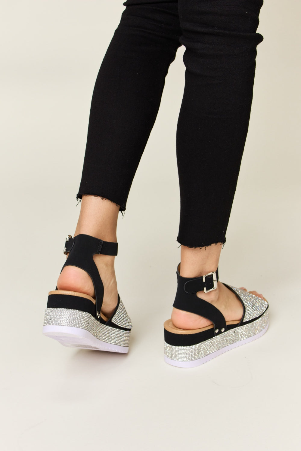 Forever Link Rhinestone Buckle Strappy Wedge Sandals 14852 | Gulf Resellers