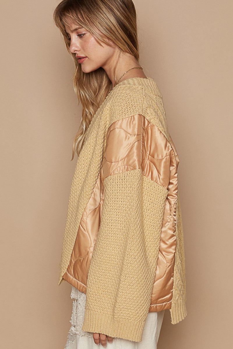 POL Quilting Patch Button Up Cable Knit Jacket 13284 | Gulf Resellers