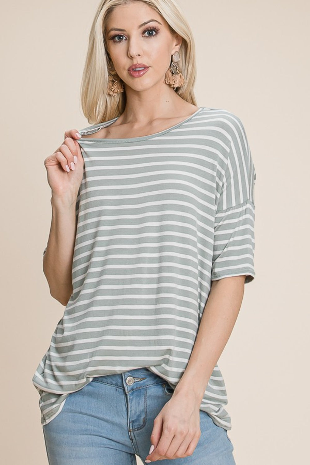 BOMBOM Striped Round Neck T-Shirt 7746 | Gulf Resellers