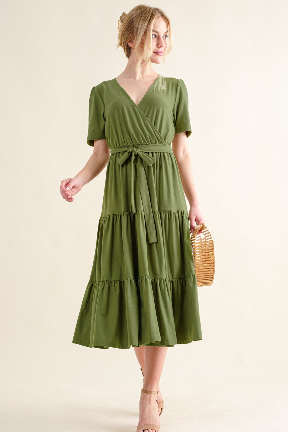 And The Why Soft Short Sleeve Tiered Midi Dress 6438 | Gulf Resellers