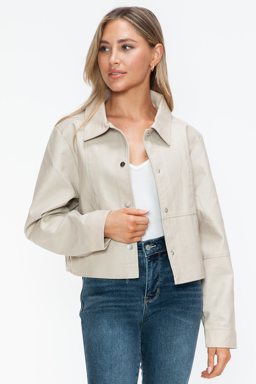 Snobbish Snap Down Long Sleeve PU Leather Jacket 16029 | Gulf Resellers