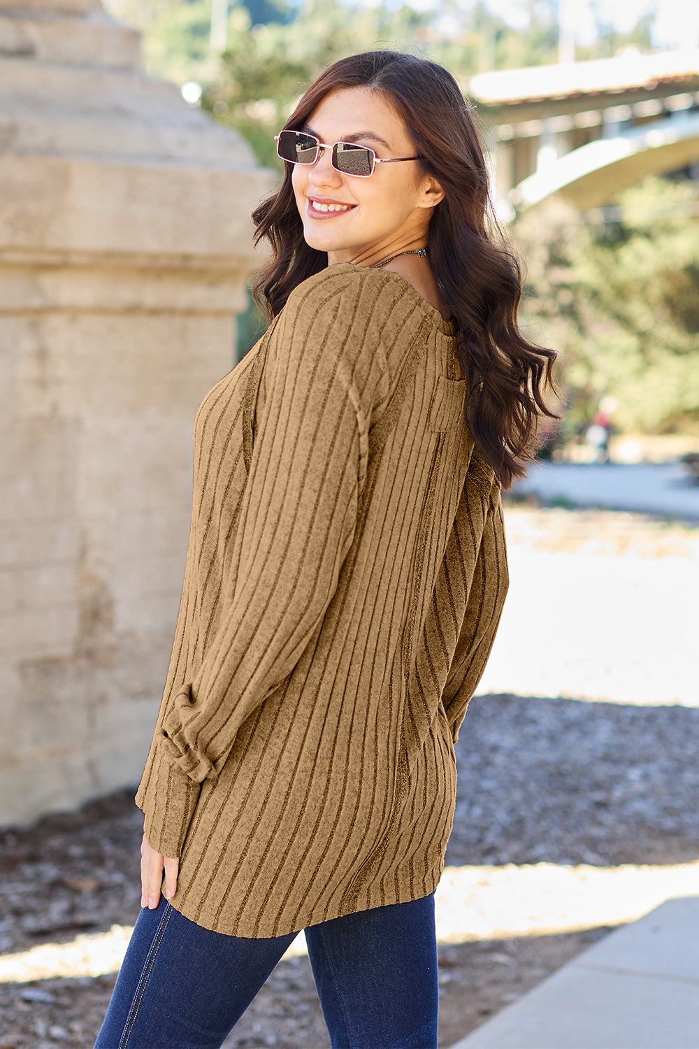 Basic Bae Full Size Ribbed Round Neck Long Sleeve Knit Top | Gulf Resellers
