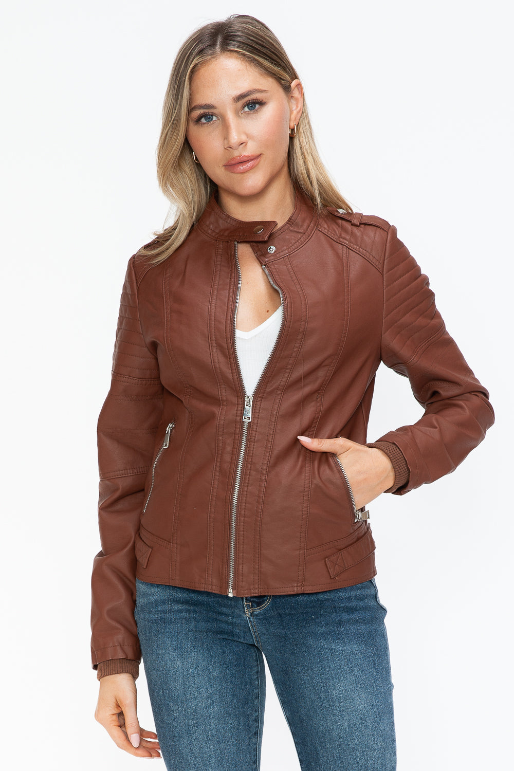 Snobbish PU Leather Biker Jacket with Side Zip Pockets 15205 | Gulf Resellers