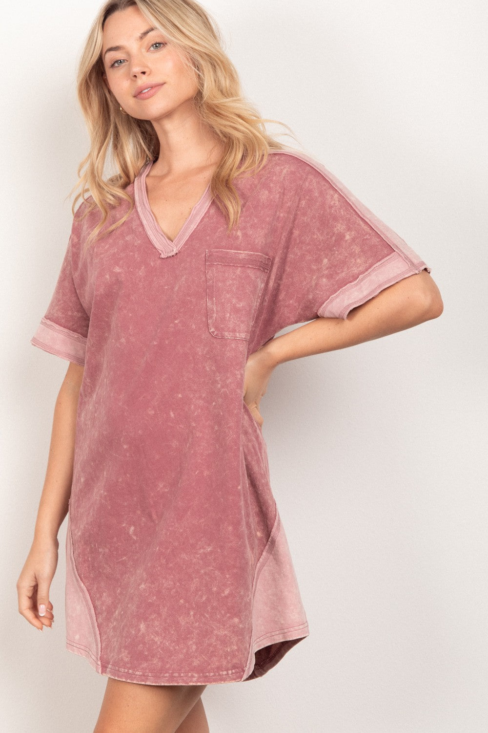 VERY J Short Sleeve V-Neck Tee Dress 6057 | Gulf Resellers