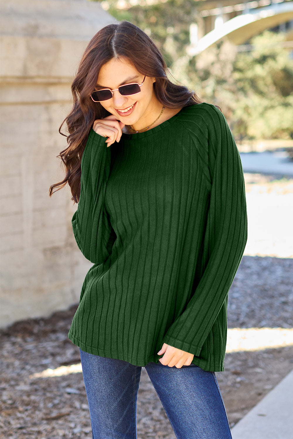 Basic Bae Full Size Ribbed Round Neck Long Sleeve Knit Top | Gulf Resellers