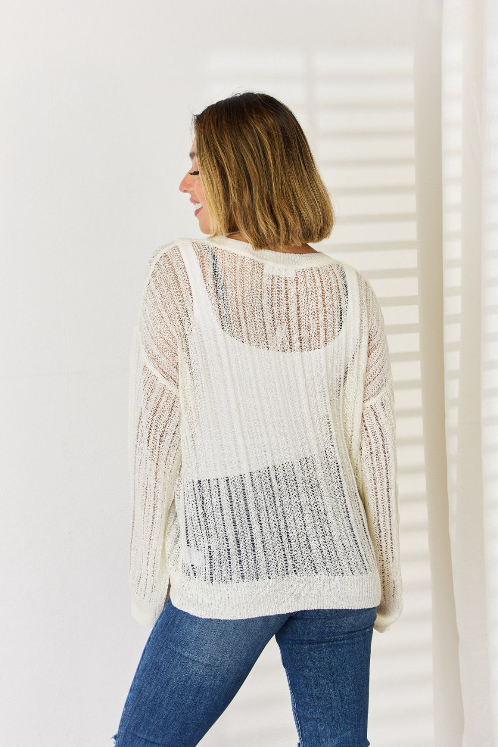 HYFVE Openwork Ribbed Trim Long Sleeve Knit Top | Gulf Resellers