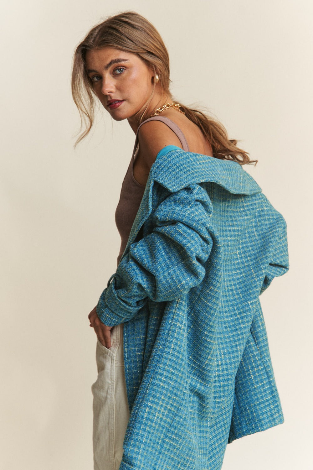 J.NNA Tweed Double-Breasted Long Sleeve Coat 12458 | Gulf Resellers