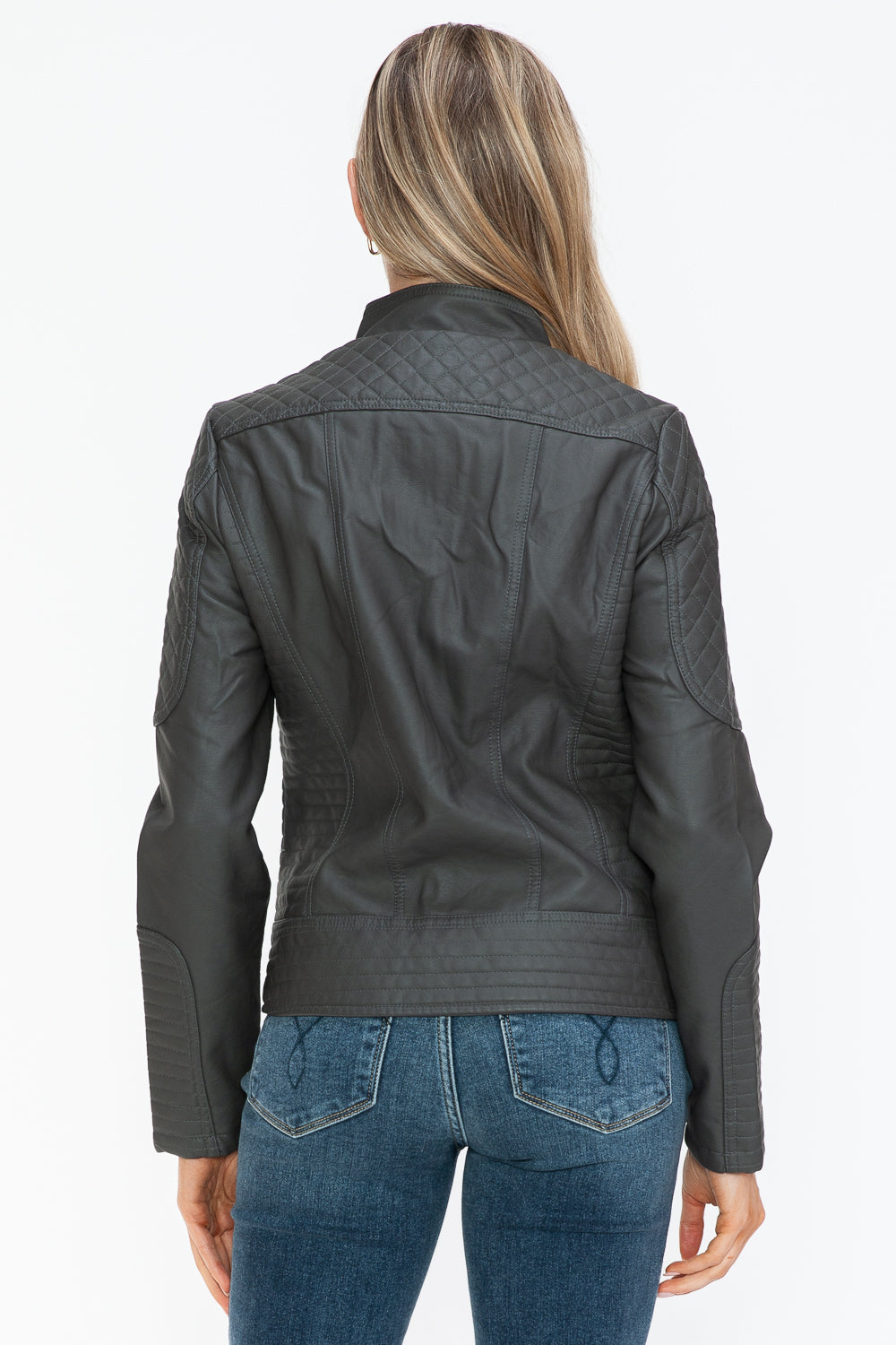 Snobbish Faux Leather Zip Up Mock Neck Jacket 15212 | Gulf Resellers