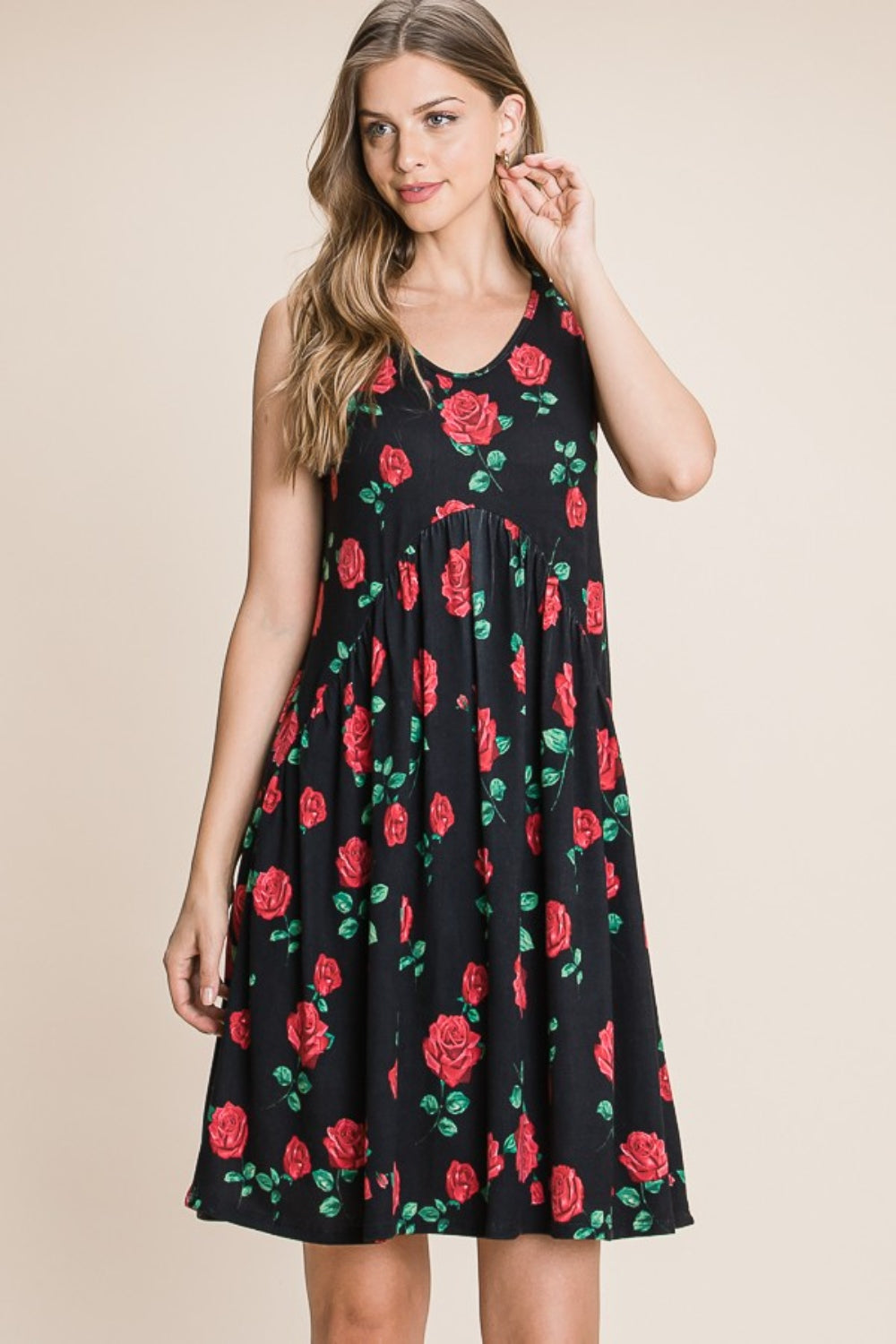 BOMBOM Floral Ruched Tank Dress 5131 | Gulf Resellers