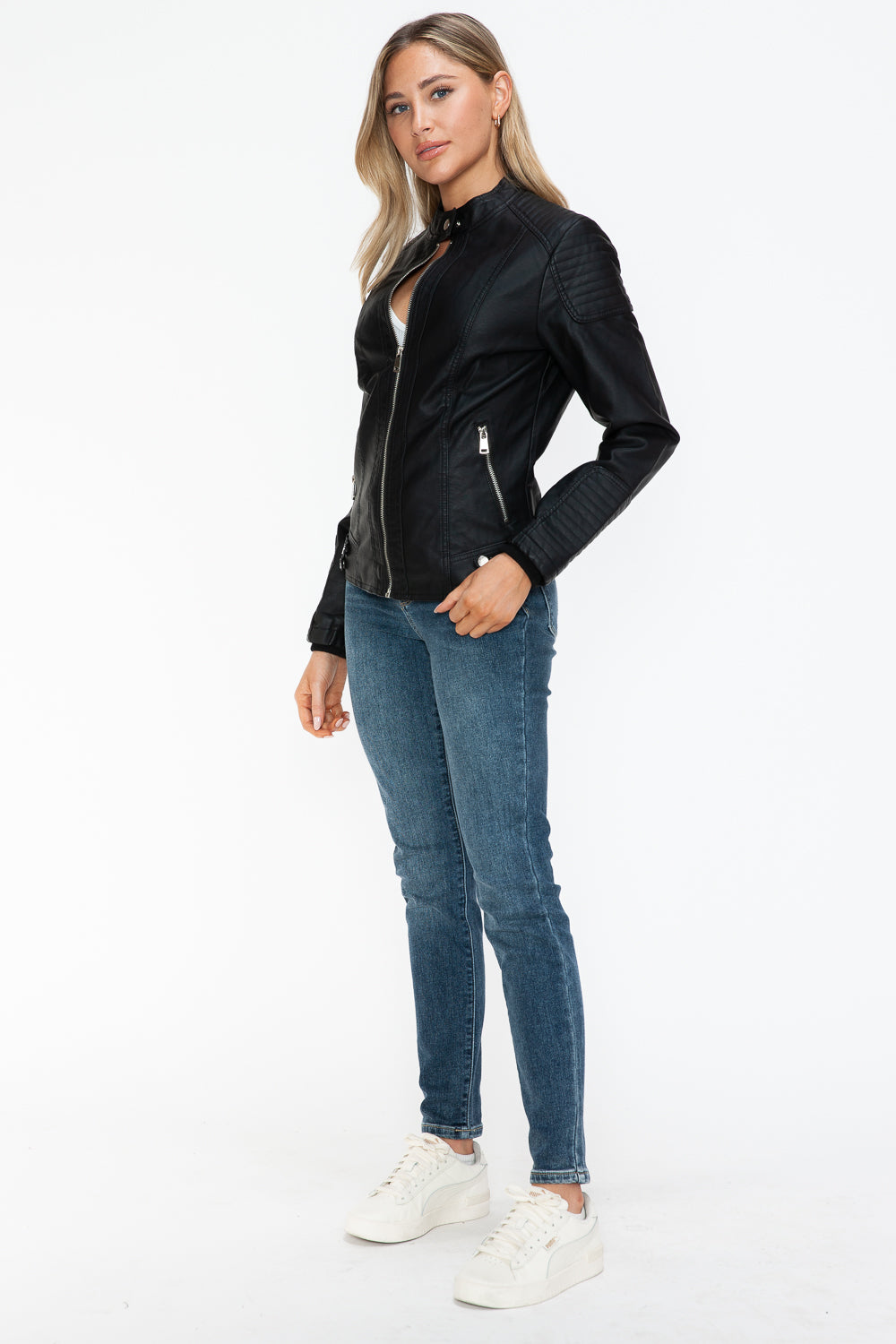Snobbish Faux Leather Biker Jacket with Side Zip Pockets 15515 | Gulf Resellers