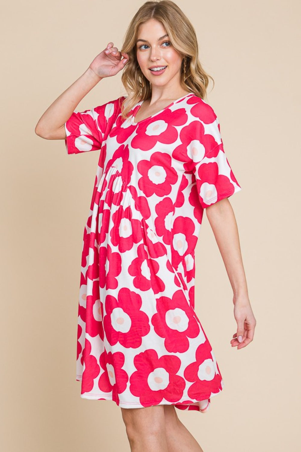 BOMBOM Flower Print Ruched Dress 5424 | Gulf Resellers