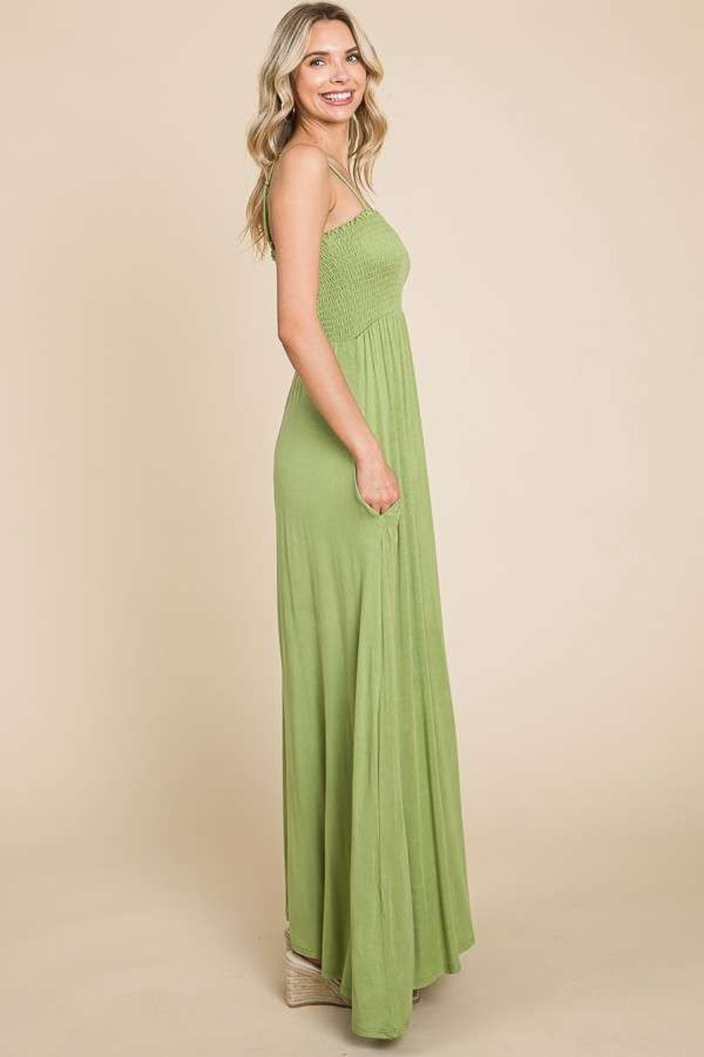 Culture Code Full Size Smocked Cami Maxi Dress with Pockets 7429 | Gulf Resellers