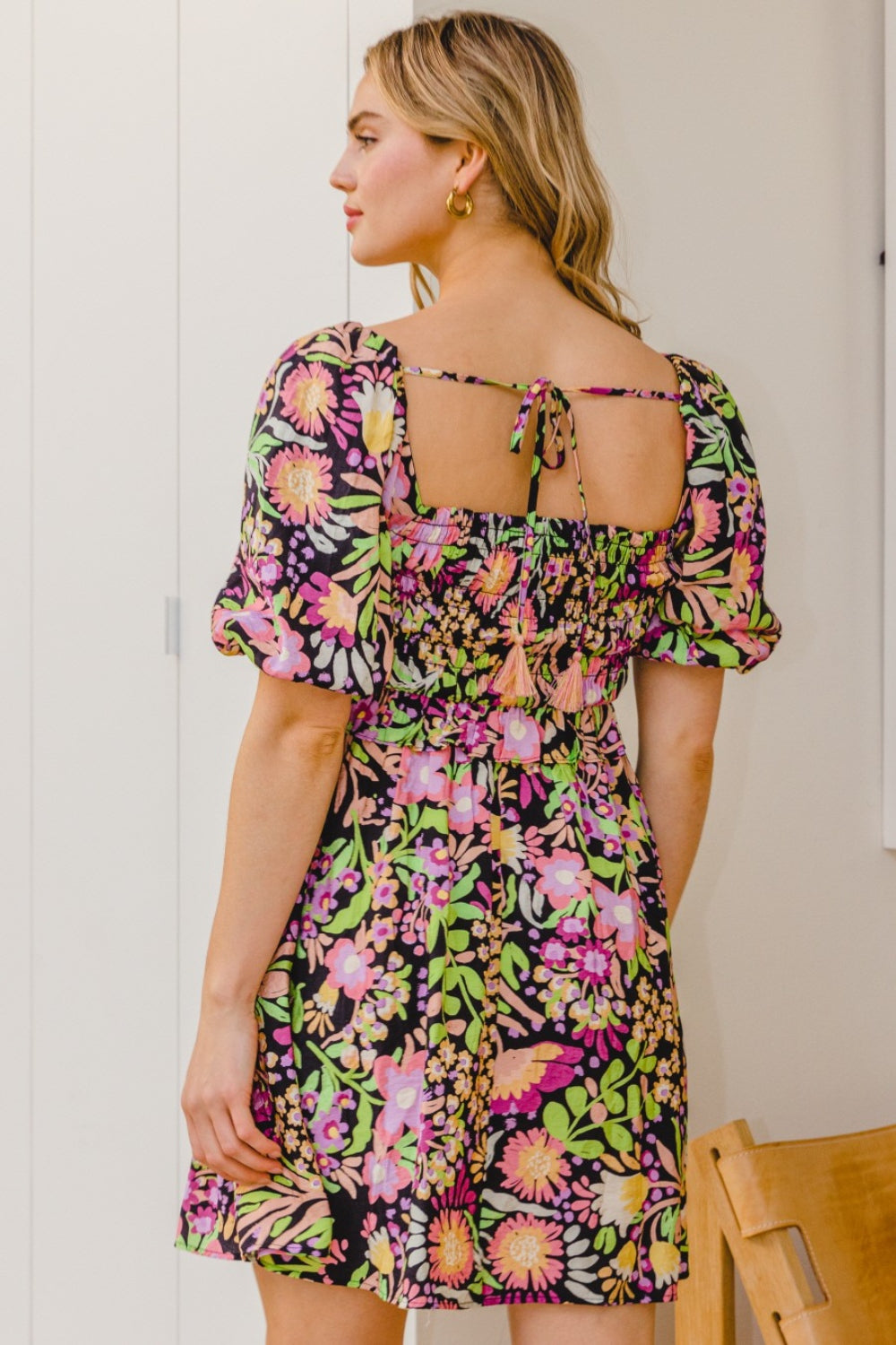 ODDI Full Size Floral Tie-Back Mini Dress 6452 | Gulf Resellers