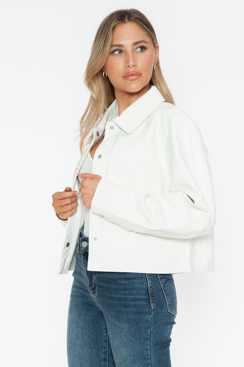 Snobbish Snap Down Long Sleeve PU Leather Jacket 15284 | Gulf Resellers