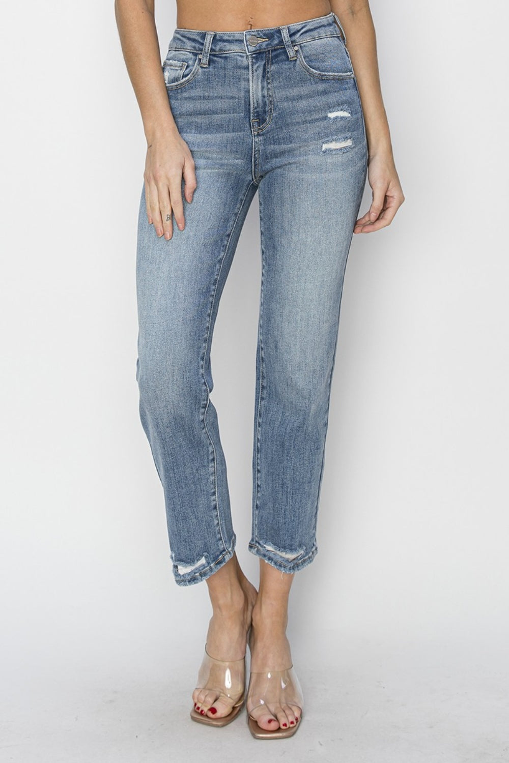 RISEN Full Size High Waist Distressed Cropped Jeans | Gulf Resellers