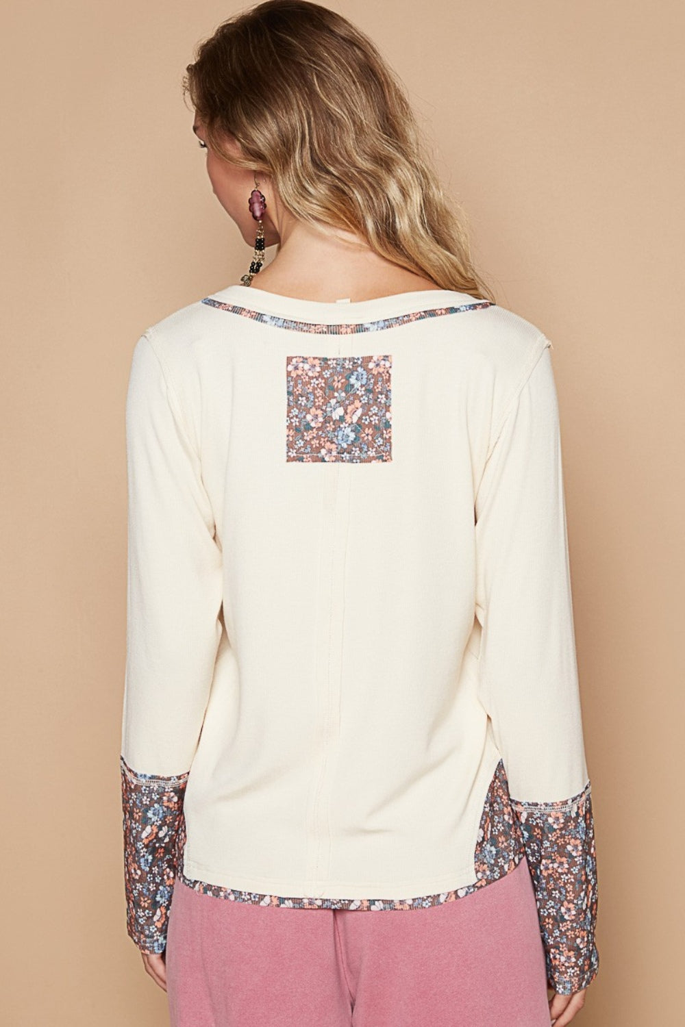 POL V-Neck Long Sleeve Floral Number Patch T-Shirt 19845 | Gulf Resellers