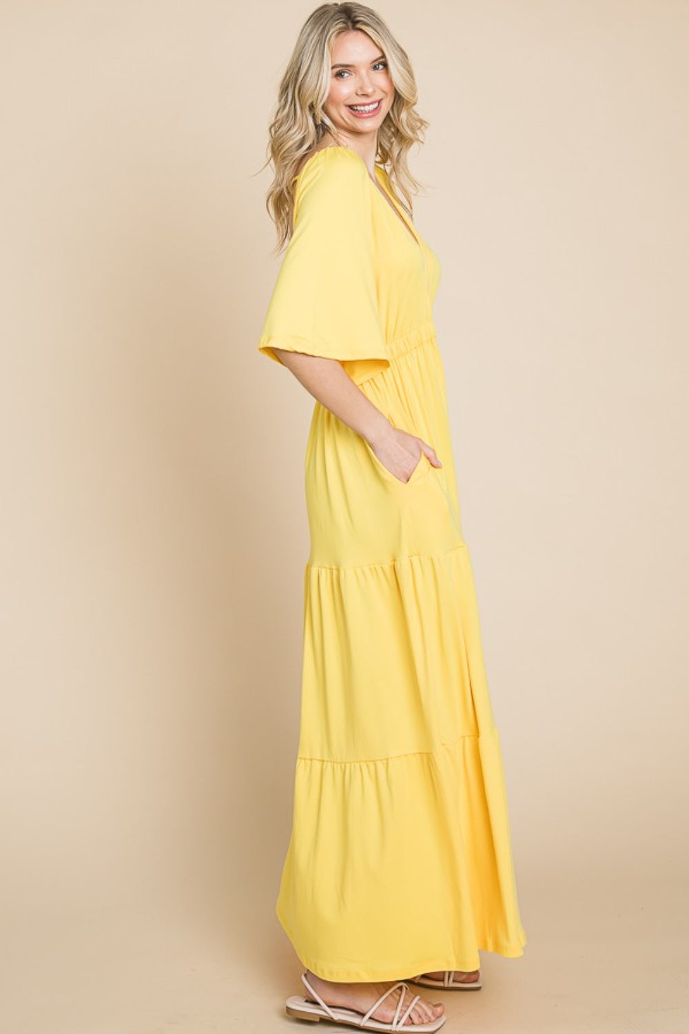Culture Code Backless Plunge Half Sleeve Tiered Dress | Gulf Resellers