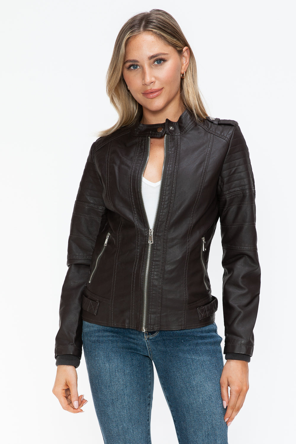 Snobbish PU Leather Biker Jacket with Side Zip Pockets 15468 | Gulf Resellers