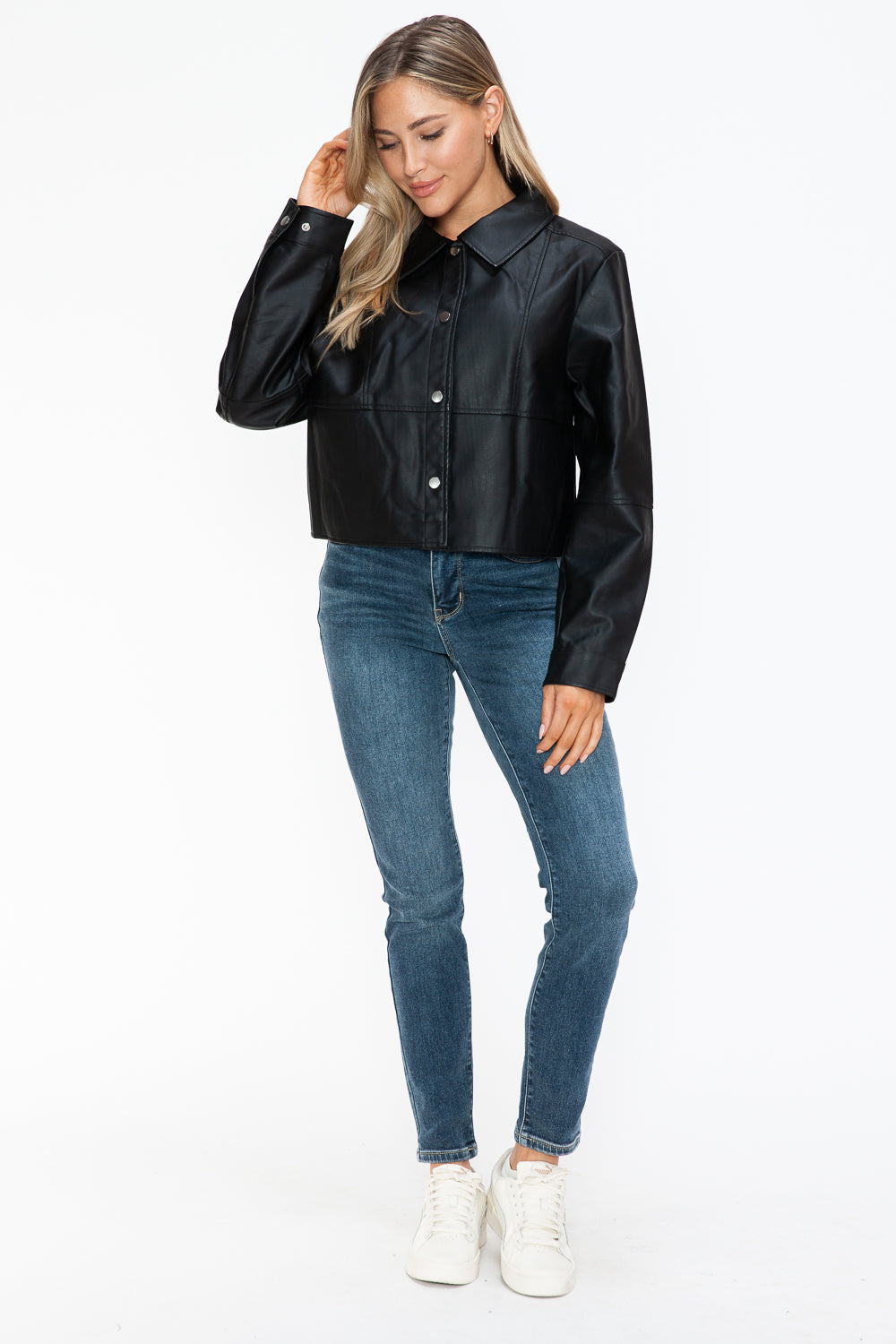 Snobbish Snap Down Long Sleeve PU Leather Jacket 16075 | Gulf Resellers