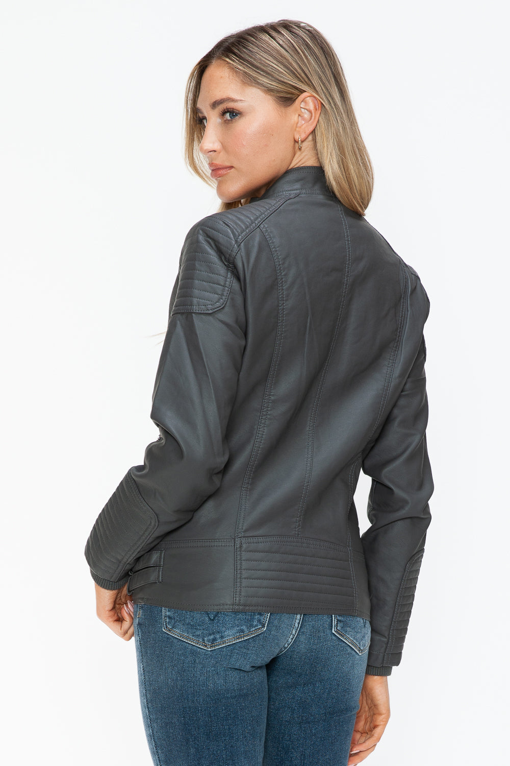 Snobbish Faux Leather Biker Jacket with Side Zip Pockets 15136 | Gulf Resellers