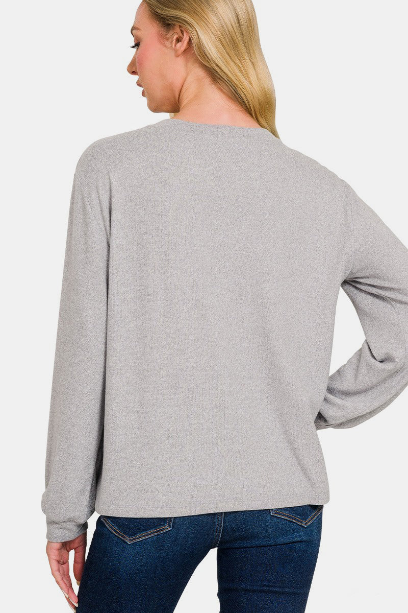 Zenana Hacci Round Neck Long Sleeve T-Shirt 19483 | Gulf Resellers