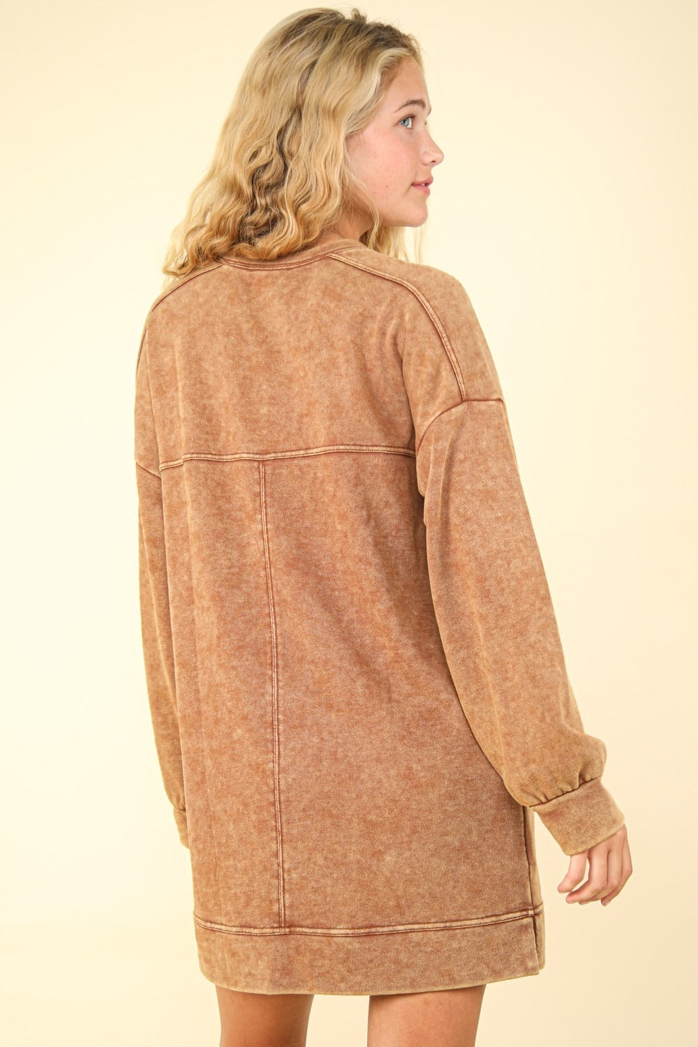 VERY J Mineral Washed Oversized Sweatshirt Mini Dress 9504 | Gulf Resellers