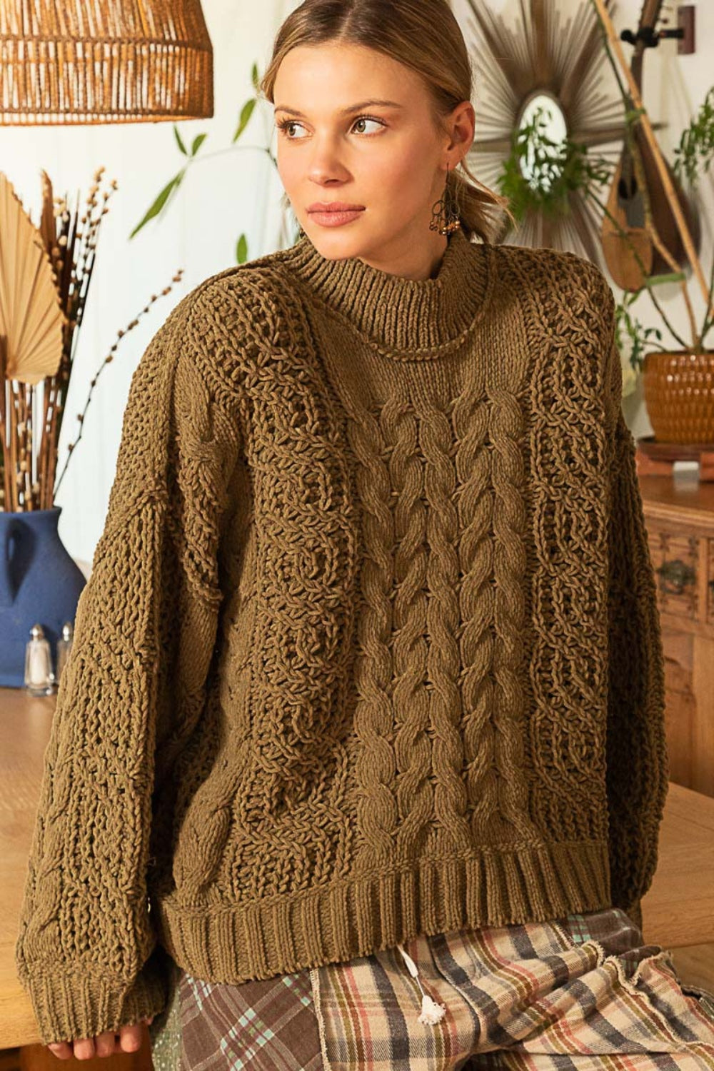 POL Mock Neck Cable Knit Sweater 8760 | Gulf Resellers