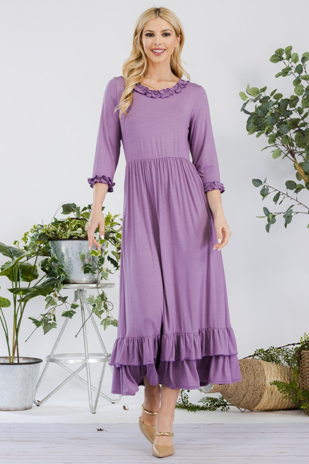 Celeste Full Size Layered Ruffle Hem Dress with Pockets 9463 | Gulf Resellers