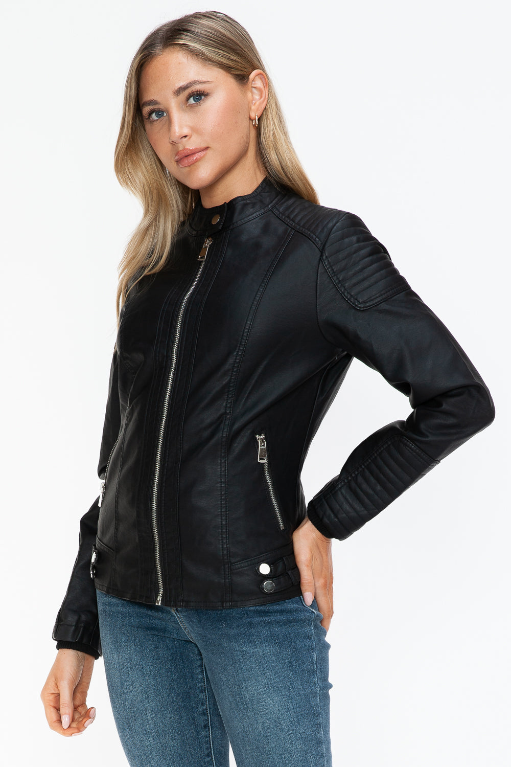 Snobbish Faux Leather Biker Jacket with Side Zip Pockets 15508 | Gulf Resellers