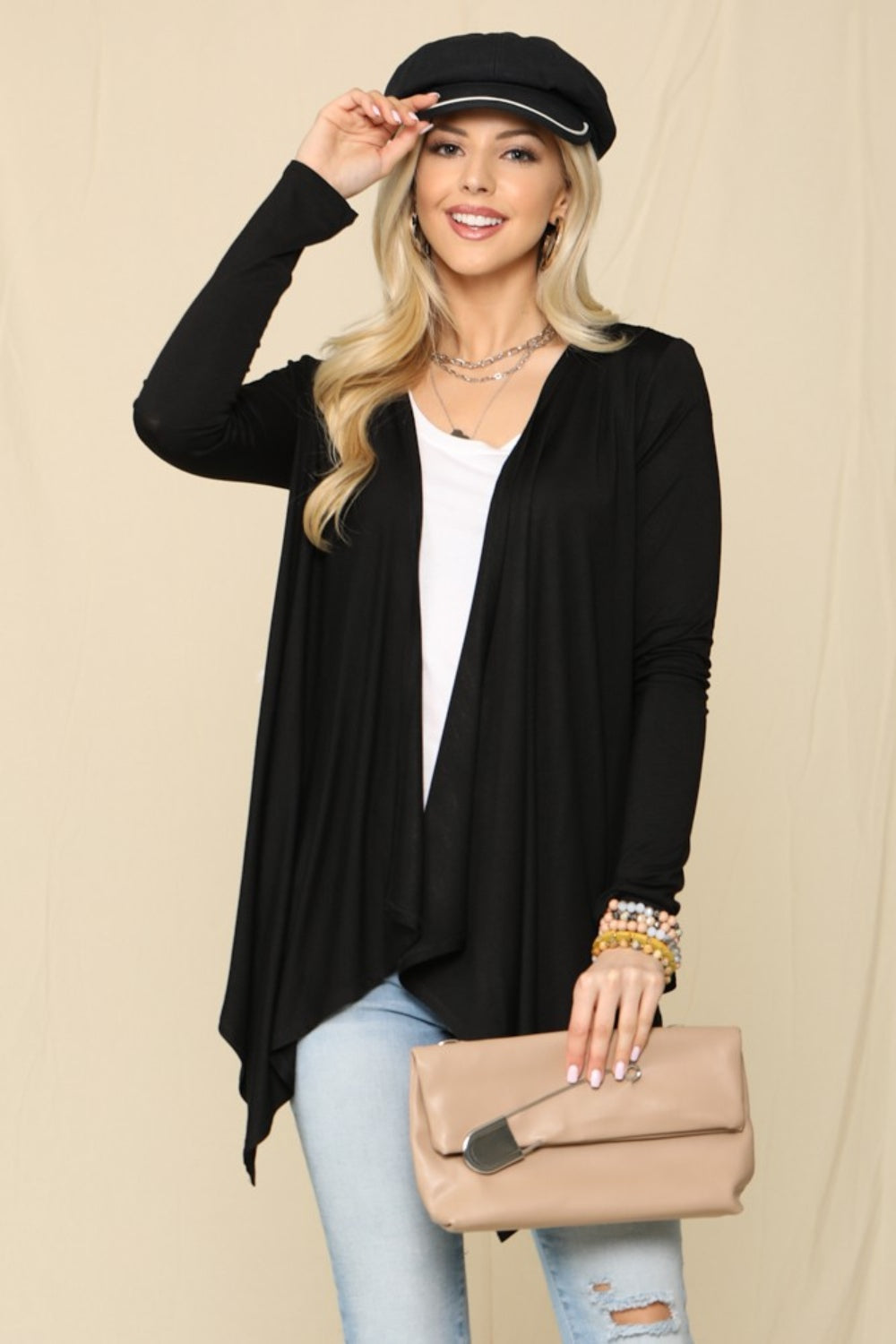 Celeste Full Size Open Front Knit Cardigan 10399 | Gulf Resellers